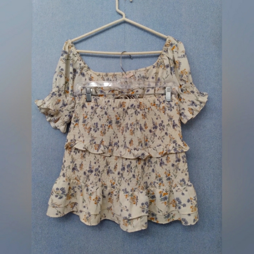 Floral Smocked Two Piece Set Ruffle Trim‎ Cottagecore Top Skirt Set